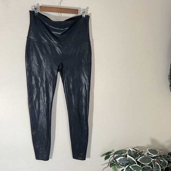 SPANX Faux Leather Leggings Pants Plus Size 1X Black High Rise - Picture 3 of 8